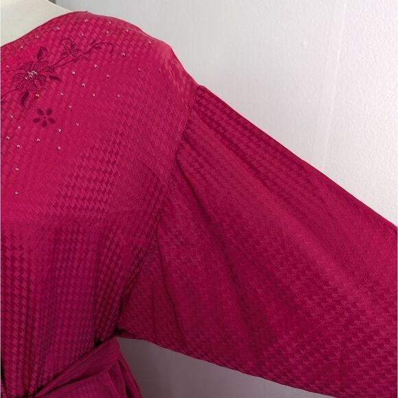 Vintage Embroidered Pure Silk Fuchsia Pink Midi Dress - Picture 10 of 17